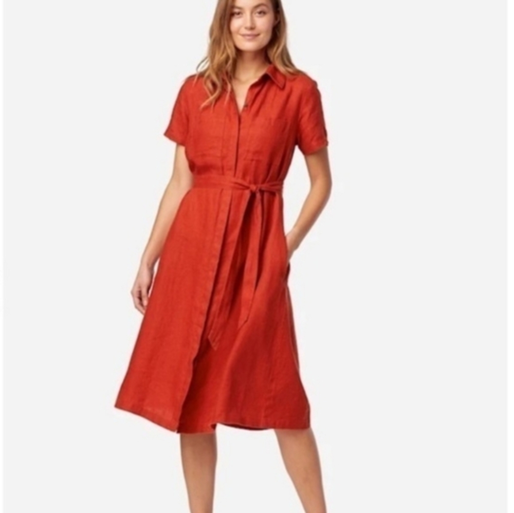 Pendleton Women's‎ Linen A Line Shirt Dress Sz S Rust Burnt Orange Short Sleeves